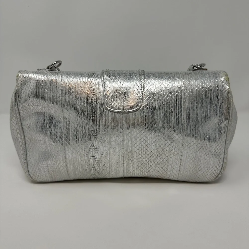 Ferragamo Snakeskin Metallic Silver Crystal Bag